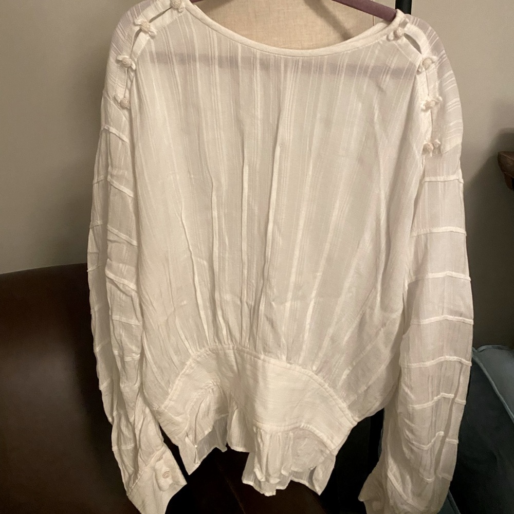 Isabel Marant Etoile Oak Viscose Blouson-Sleeve Blouse with Buttons White Sz 36